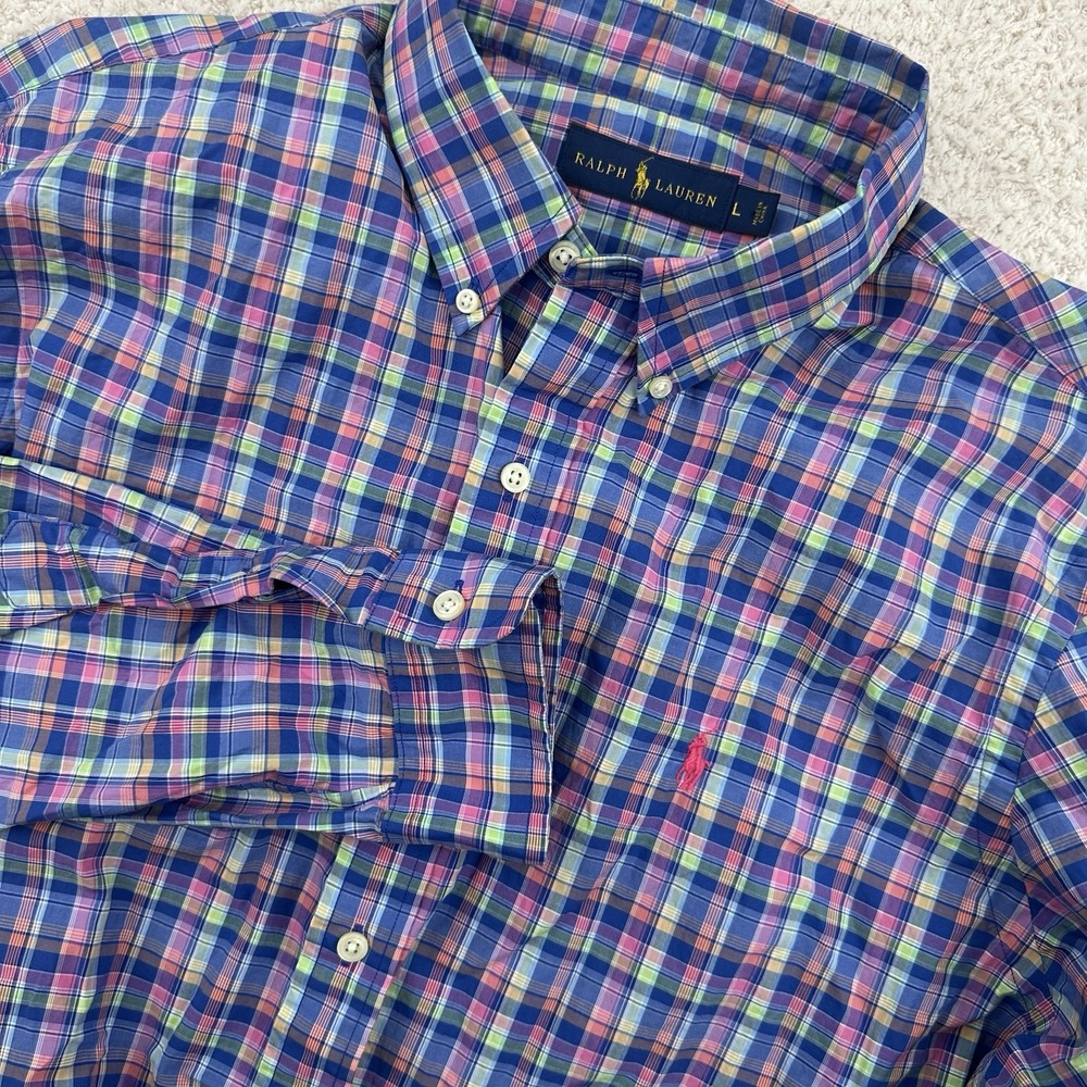 Ralph Lauren Men's Large Multicolor Check Button Down Long Sleeve Shirt Preppy